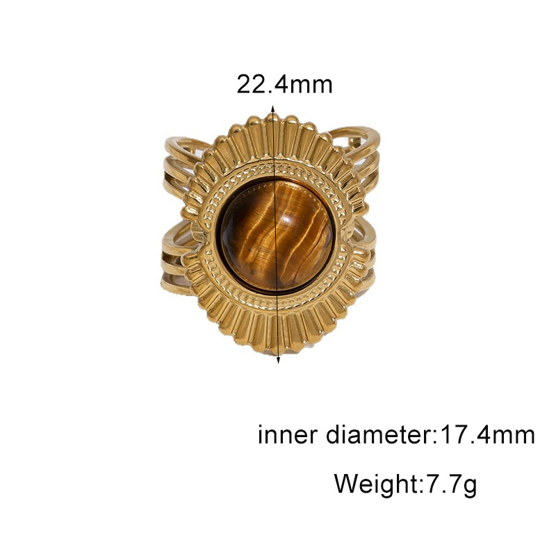 Titanium steel open ring 18k gold stainless steel tiger eye stone hand jewelry