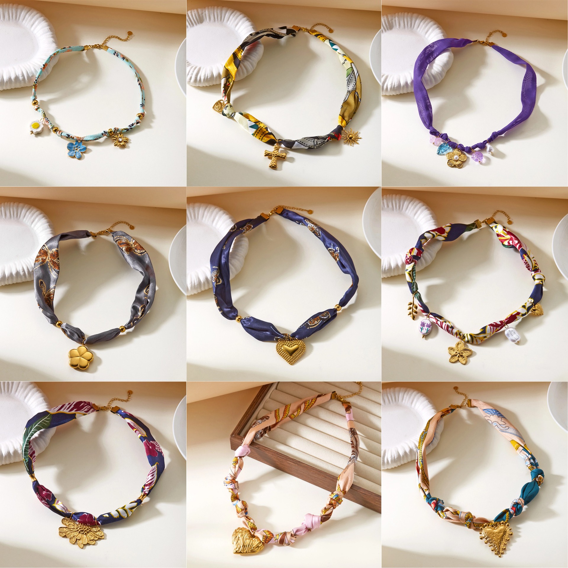 Flower Stainless Steel Pendant Ribbon Necklace Women Ocean Style Niche Stainless Steel Chain