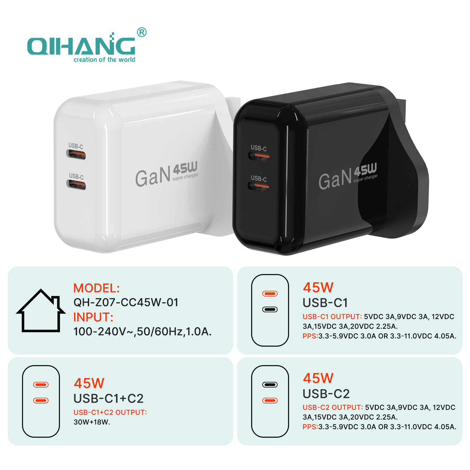 PD45W GaN Charger European Standard Fast Charging CE/ROHS Compatible with Apple iPhone Fast Charging Head