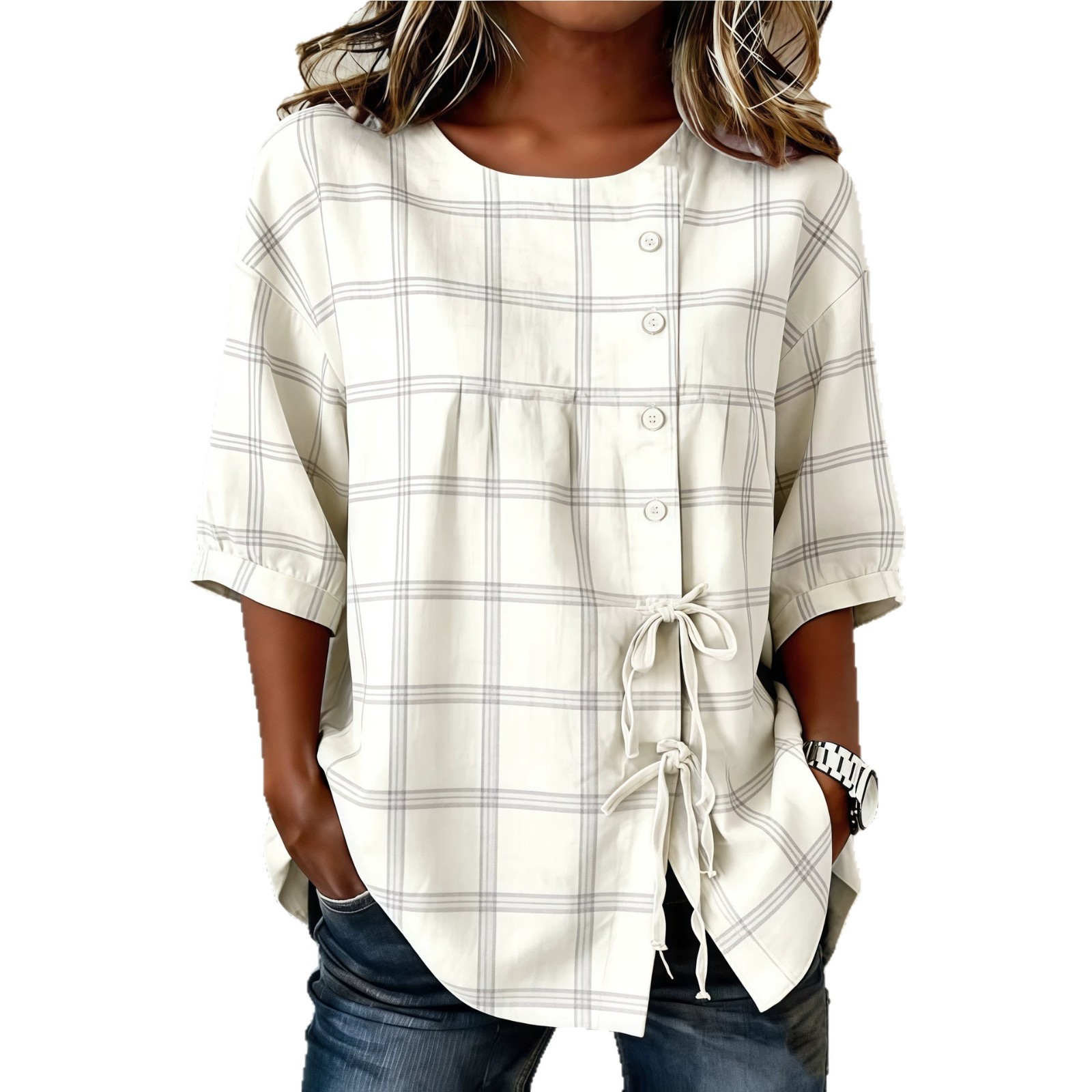 2026 New Style Printed Dandelion Loose Short Sleeve Blouse Women Tie Casual Top