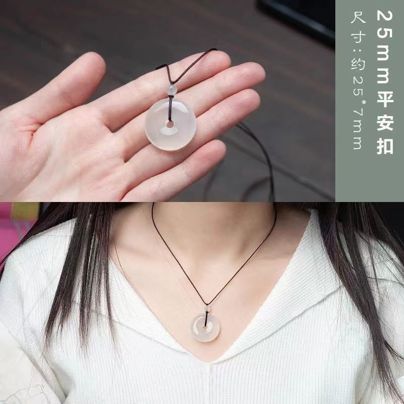 New Ice Seed Horse Material White Chalcedony Pendant Peace Button Auspicious Cloud Lock Ice Transparent No Event Pendant Live Broadcast