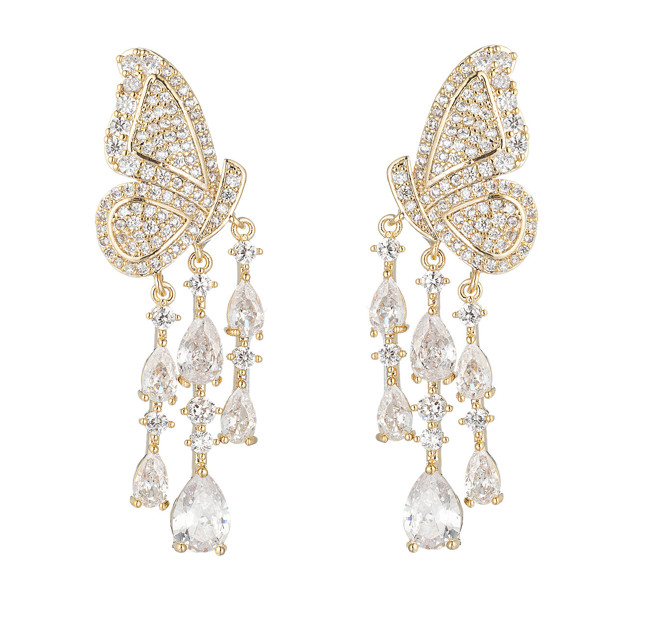 New butterfly wing waterdrop tassel micro-set earrings luxury elegant evening dress ear accessories