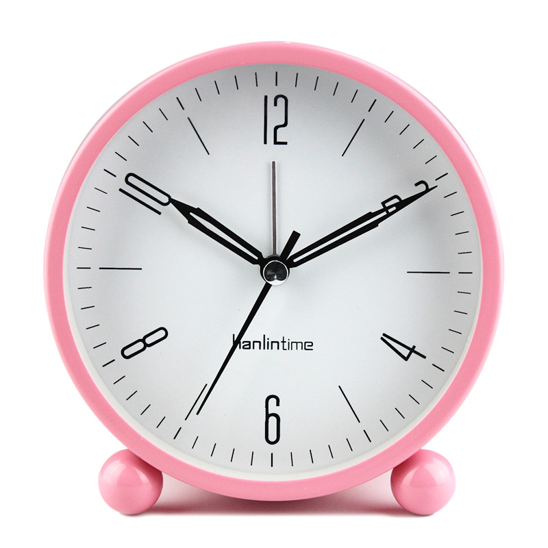 Modern Simple Digital 4-inch Round Metal Alarm Clock Desk Clock Silent Sweep Second Night Light Clock