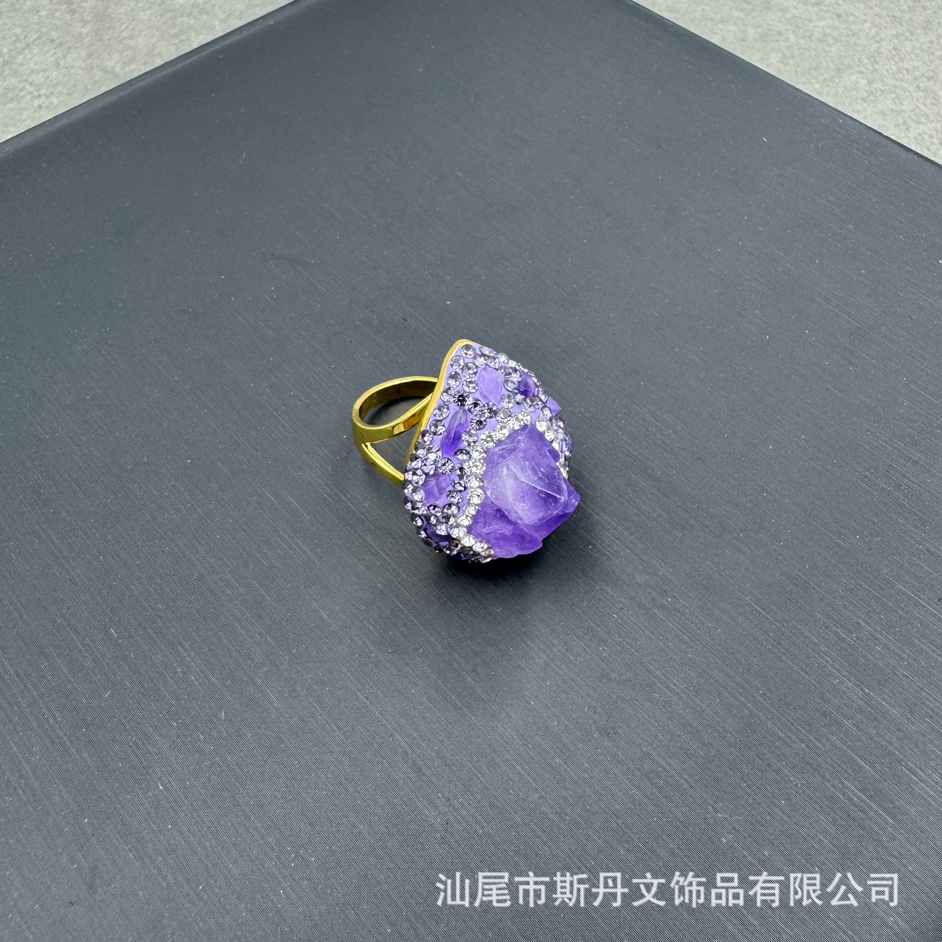New Natural Raw Amethyst Sweater Chain Set Handcrafted Inlay Pendant Ring