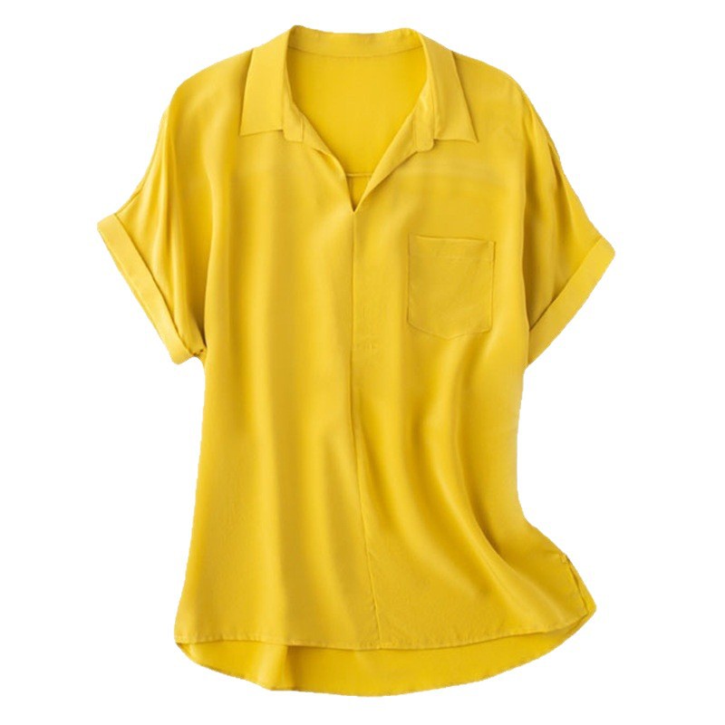 Double Crepe Silk Mulberry Silk T-Shirt for Women New Summer Solid Color Casual Short Sleeve Badminton Shirt Sports Top