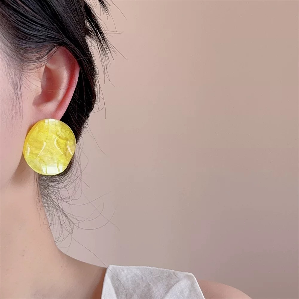 Candy Color Twisted Piece Round Acetate Earrings for Women Niche Vacation Style Ear Pin Ear Accessories