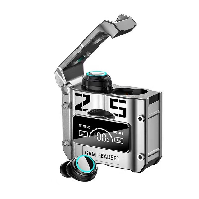 M25 Bluetooth Earphones Wireless Touch Control Metal Mecha Style Low Power Consumption E-sports Gaming Digital Display Earphones