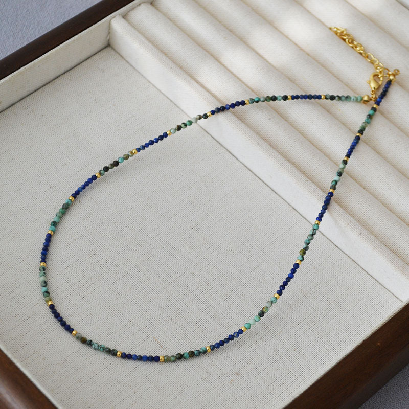 Turquoise lapis lazuli handmade beaded simple necklace锁骨链 for women