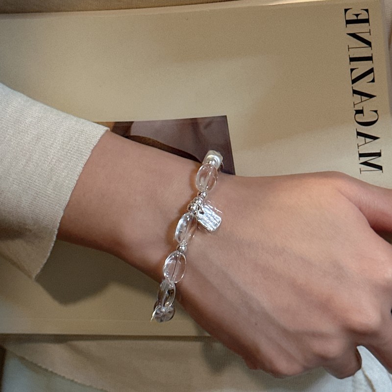 S925 sterling silver white crystal bracelet INS style elastic rope jewelry