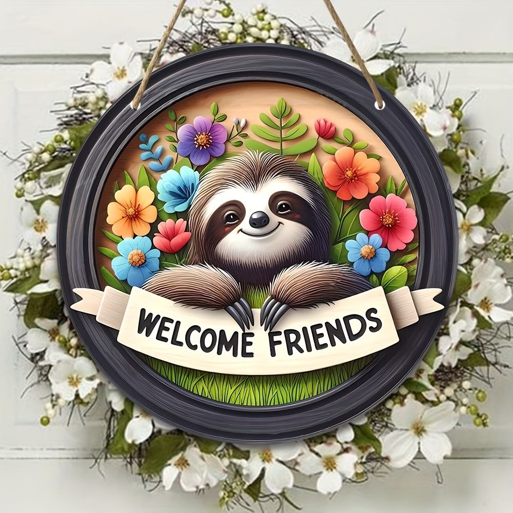 Vintage Round Sign Wooden Hanging Board Wall Decoration Animal Series Welcome Door Hanging Wall Hanging