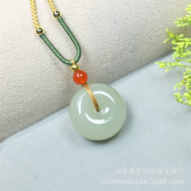 随机配送绳子 · 和田玉平安扣（普通浅色）直径20mm