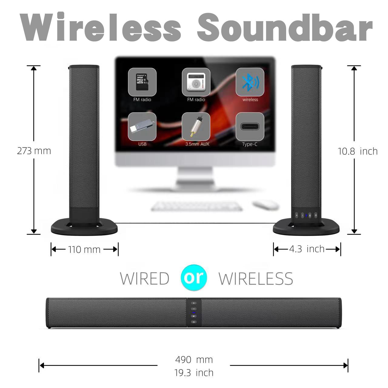 Private Mold Splittable Soundbar Home Outdoor Computer Soundbar Bluetooth Audio