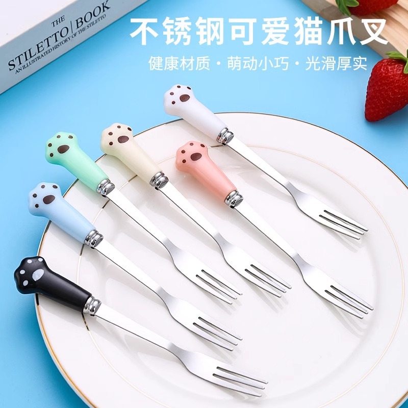 Stainless Steel Cat Paw Fruit Fork Small Fork Household Cartoon Cute Dessert Fork