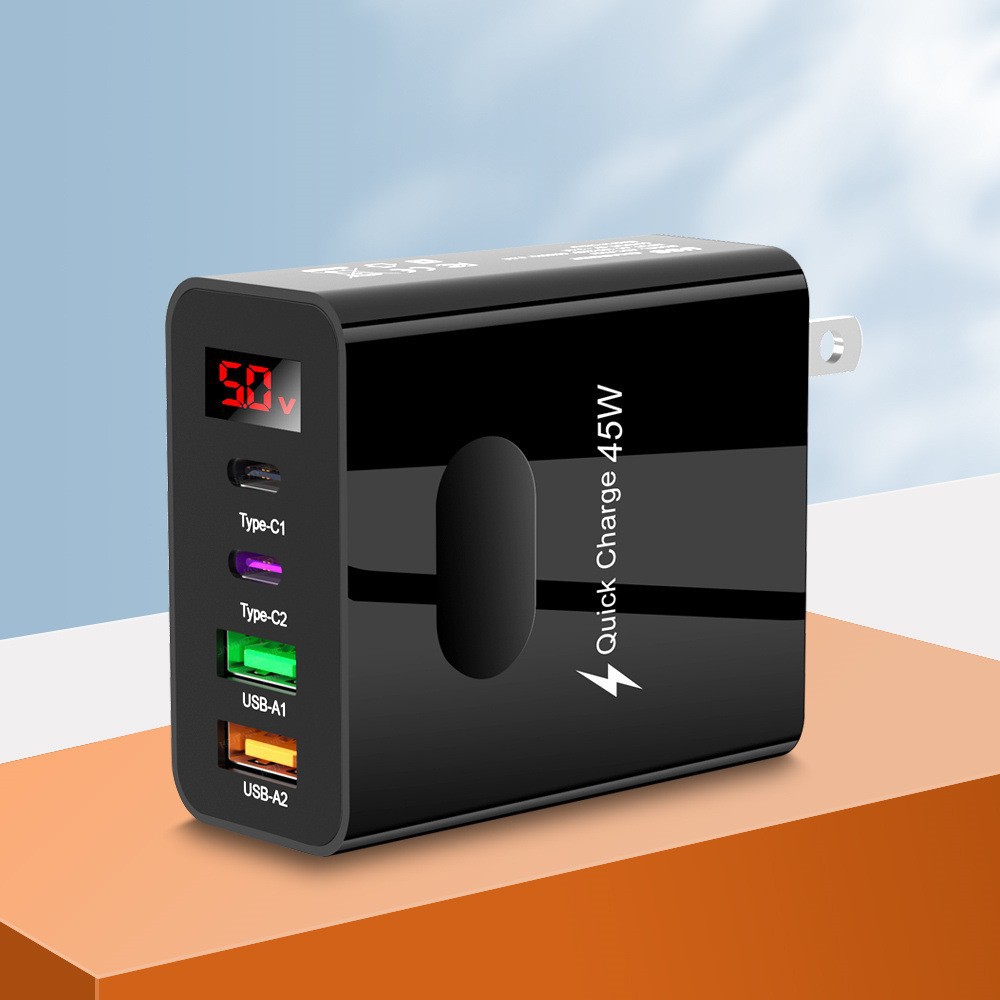 Digital Display 2USB+2Type-C Digital Phone Charger Multi-Port Charging Head UK Plug