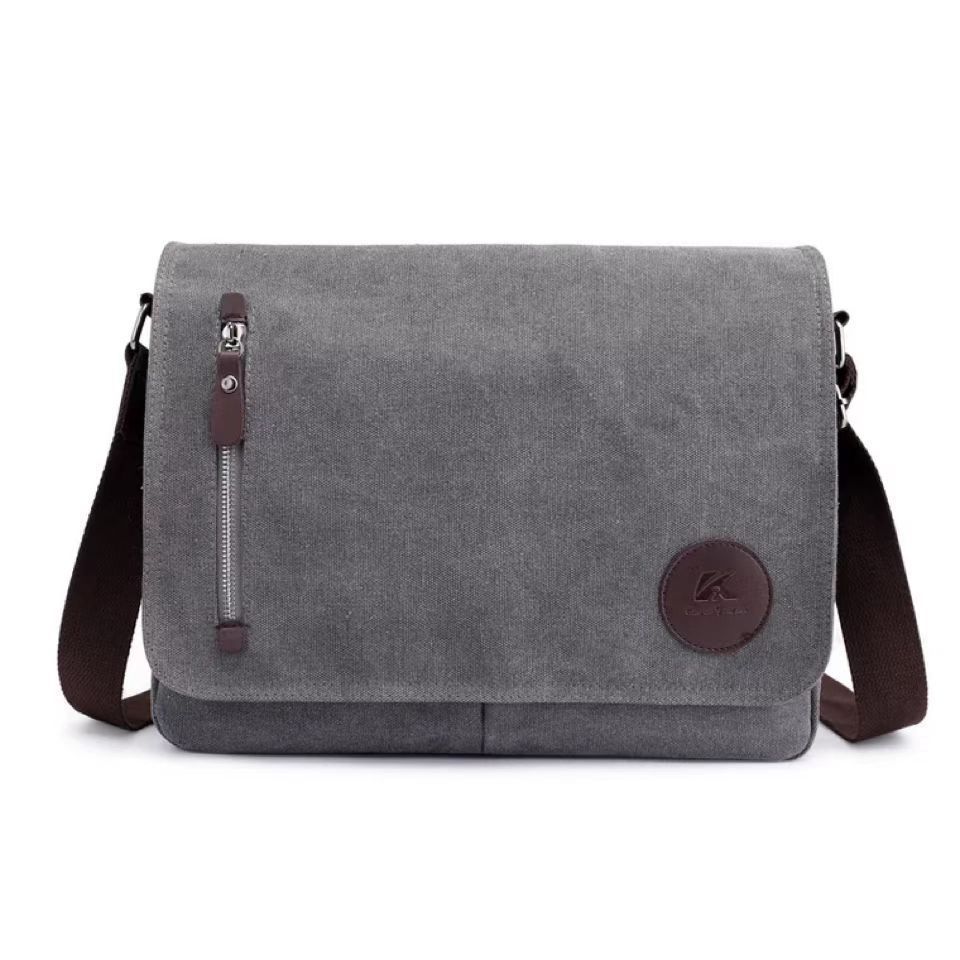 2026 new men's canvas shoulder bag leisure crossbody business commuting solid color large capacity bag