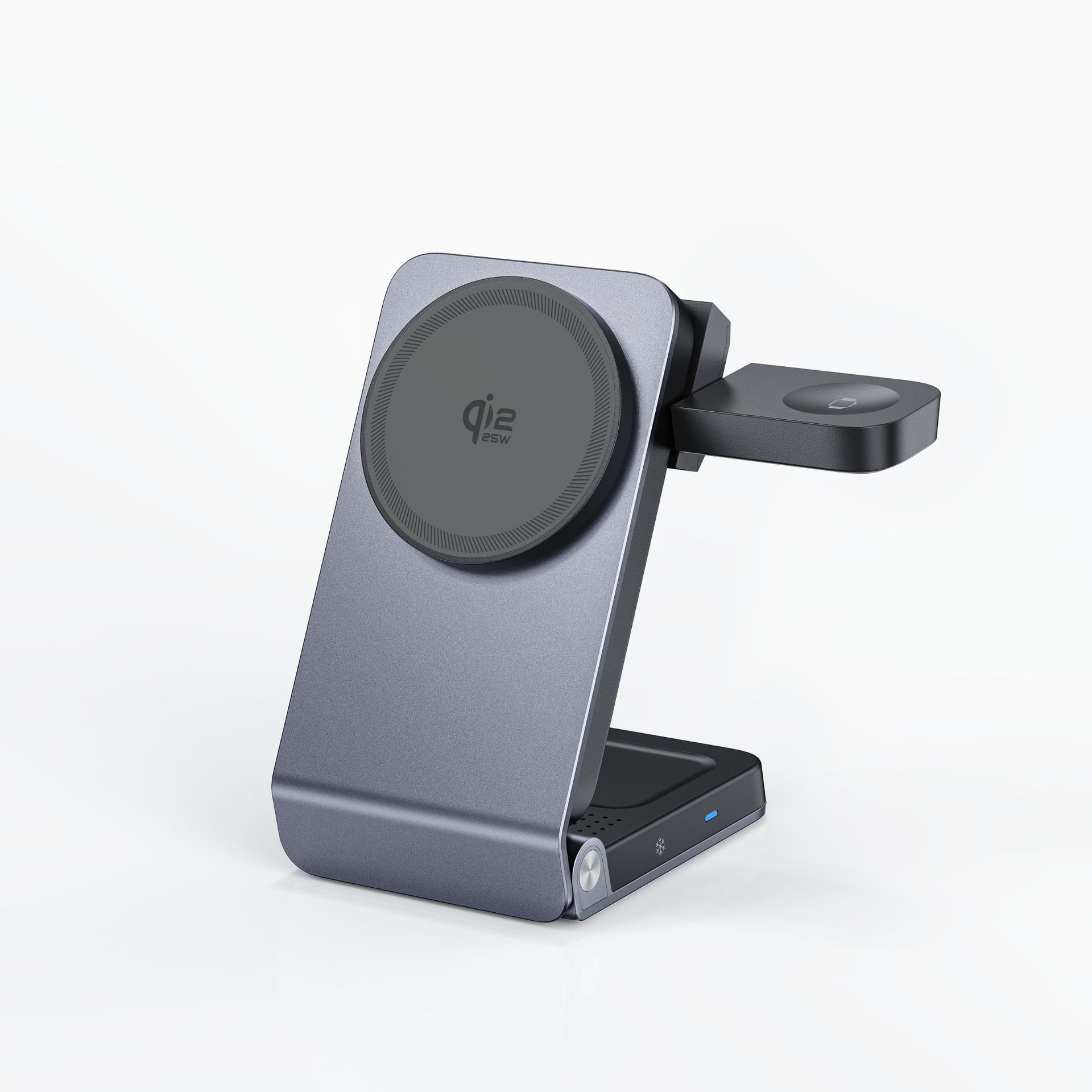 New QI2.2 Aluminum Alloy Foldable Desktop Magnetic Phone Holder Compatible with Apple 3-in-1 Wireless Charger