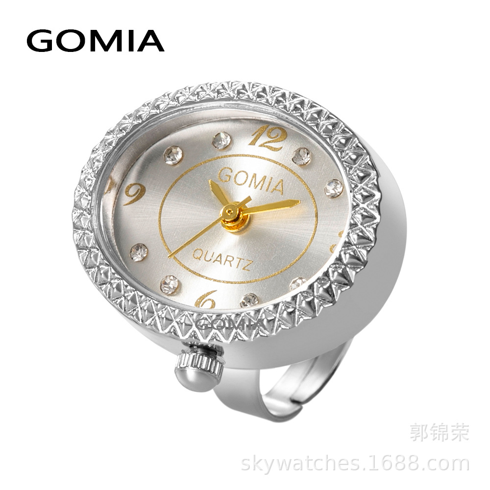 GOMIA New Ring Watch Adjustable Size Open Ring Oval Rhinestone Real Watch Small Watch