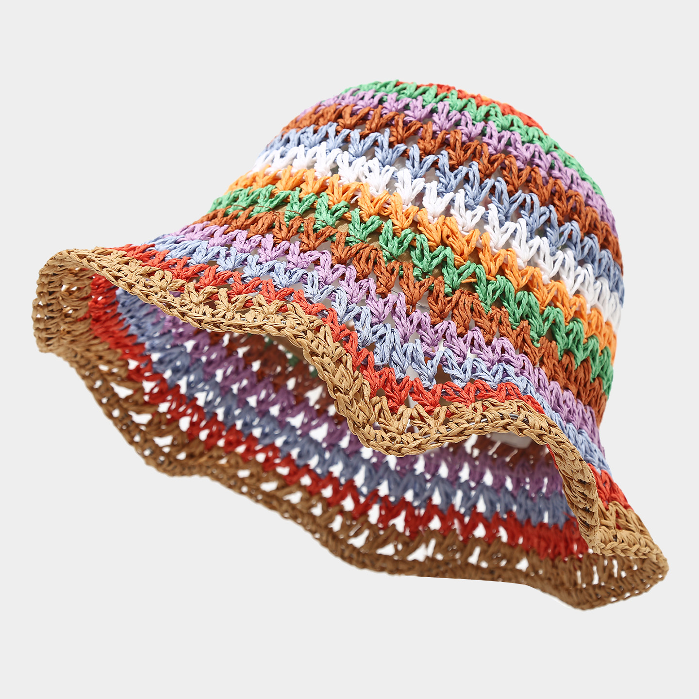 Spring/Summer Crocheted Breathable Woven Moldable Basin Hat for Women, Beach Vacation Casual Sun Straw Hat