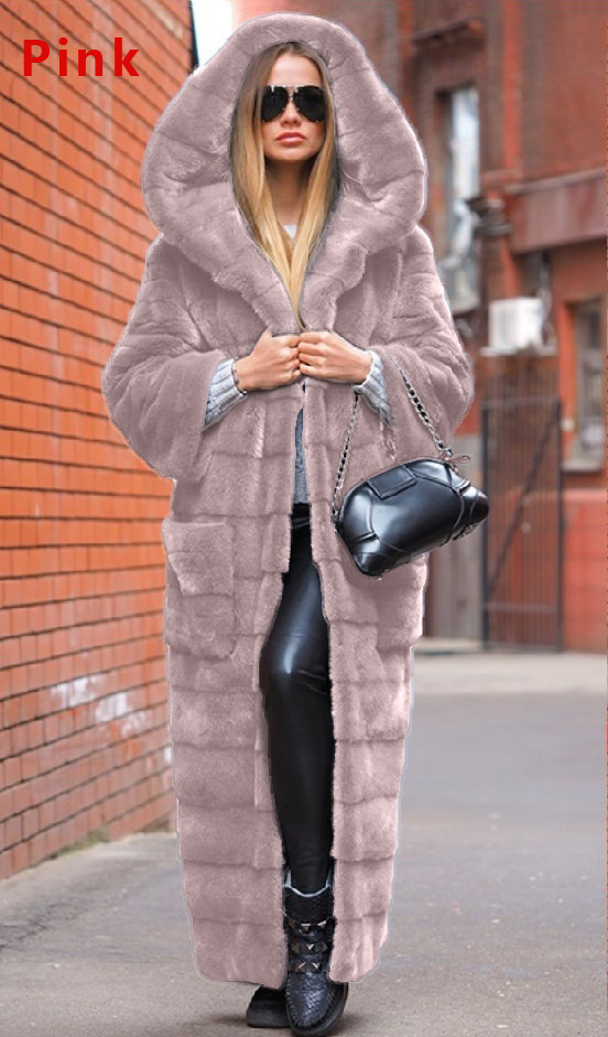 New autumn fashion faux fur jacket hooded cotton-padded jacket thickened and lengthened plush women's coat trench coat eco-friendly fur