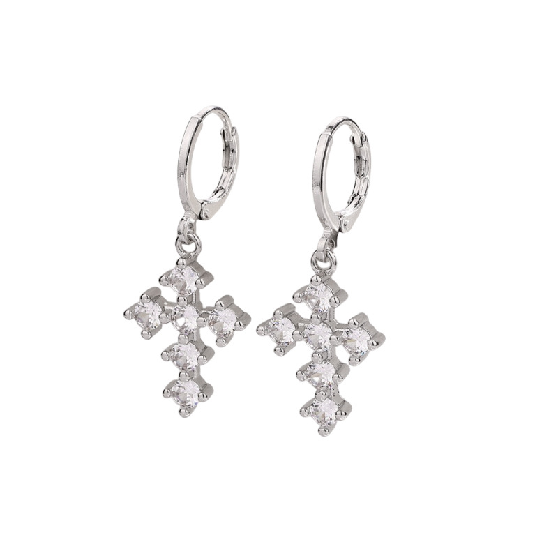 Simple Full Diamond Cross Ear Cuff Unisex Men's Earring Zircon Geometry Earring for Women