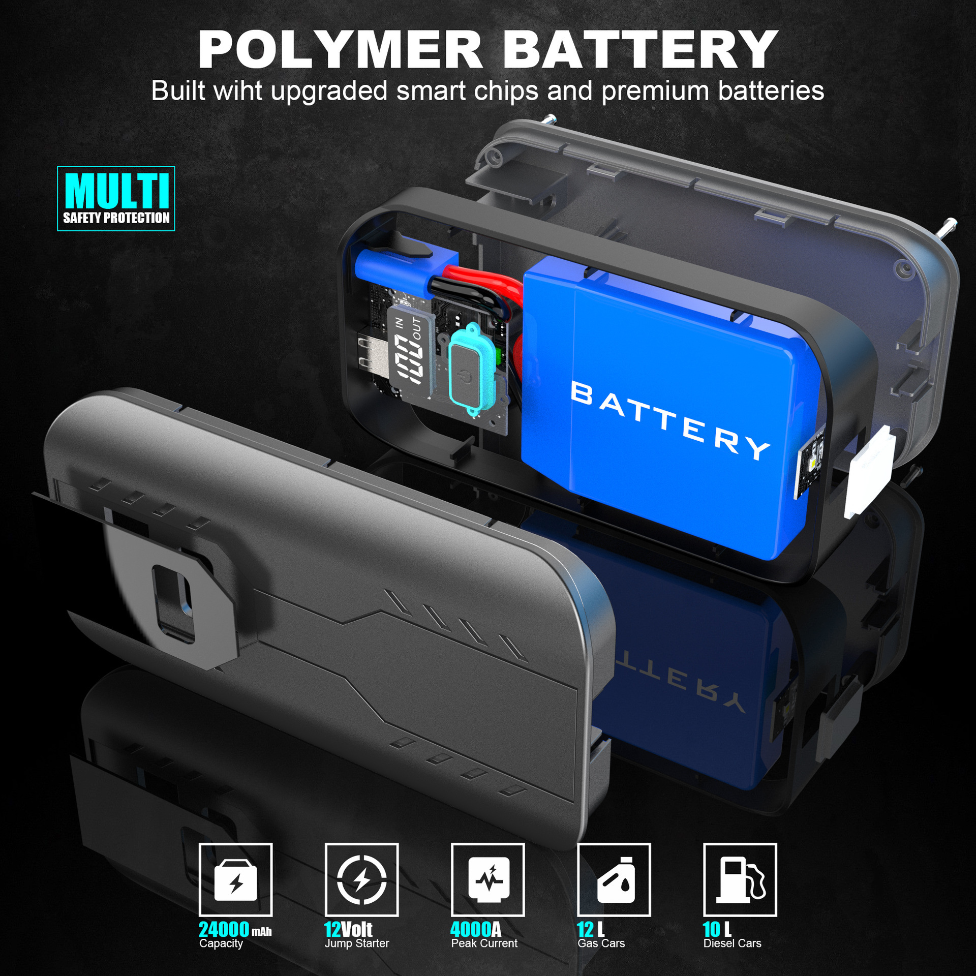 New 8000mAh Large Capacity Emergency Start Power Bank Jump Starter Multifunctional Booster