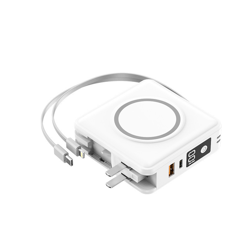 All-in-one plug fast charging wireless magnetic charging power bank PD20W dual cable 15000MA