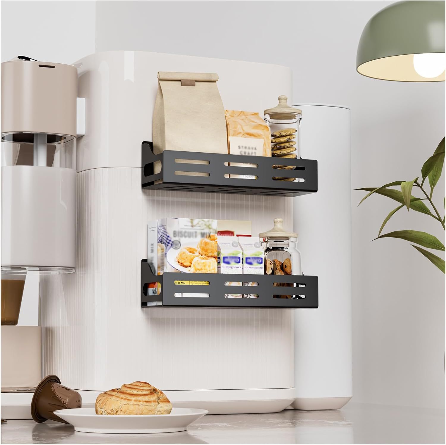 Kitchen storage rack, refrigerator side magnetic hook storage, storage box, paper towel, plastic wrap, no-drill, spice rack