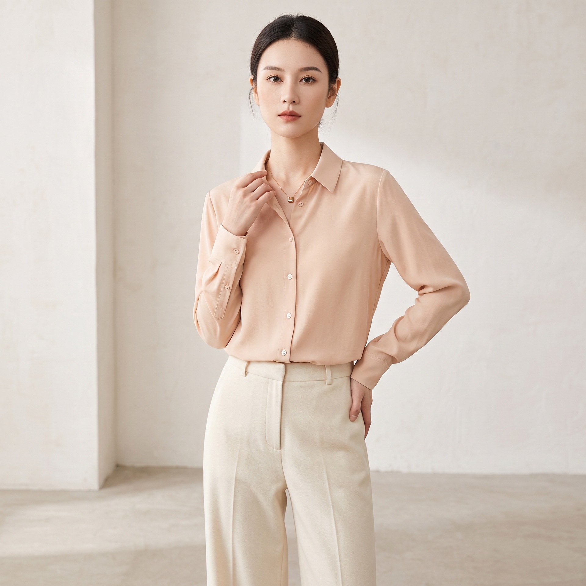 2026 Summer New Mulberry Silk Blouse for Women Long Sleeve Cardigan Shirt White Commute Square Collar Top