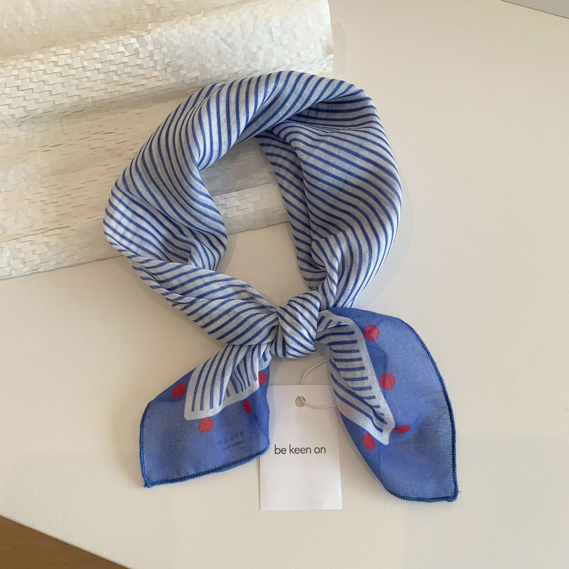 Blue headwrap for women, spring and summer new breathable small square scarf, triangular scarf