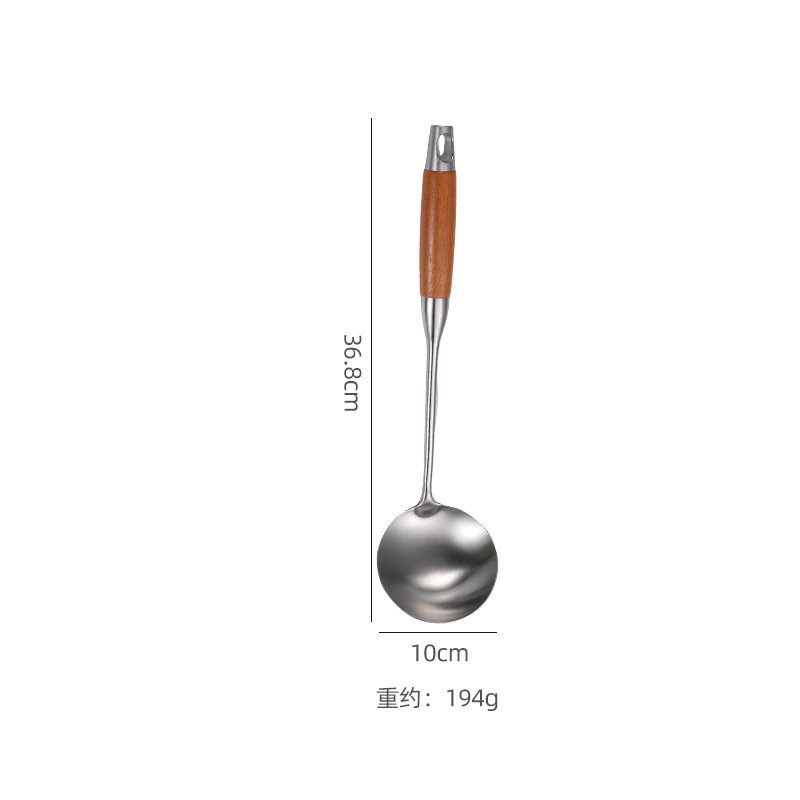 Thickened Stainless Steel Kitchen Utensils Set Wooden Handle Spatula Soup Spoon Slotted Spoon Frying Spatula Home Frying Spoon Spatula Kitchen Supplies