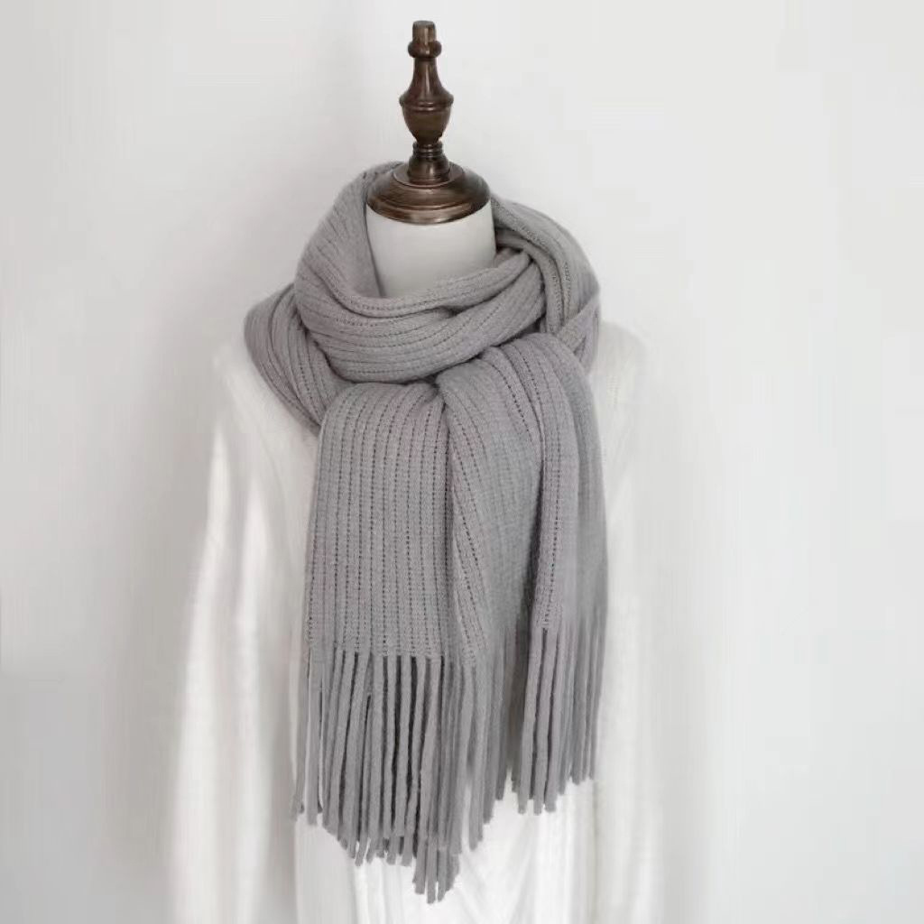 Winter long neck scarf women simple tassel shawl outer cardigan imitation cashmere windproof warm solid color scarf