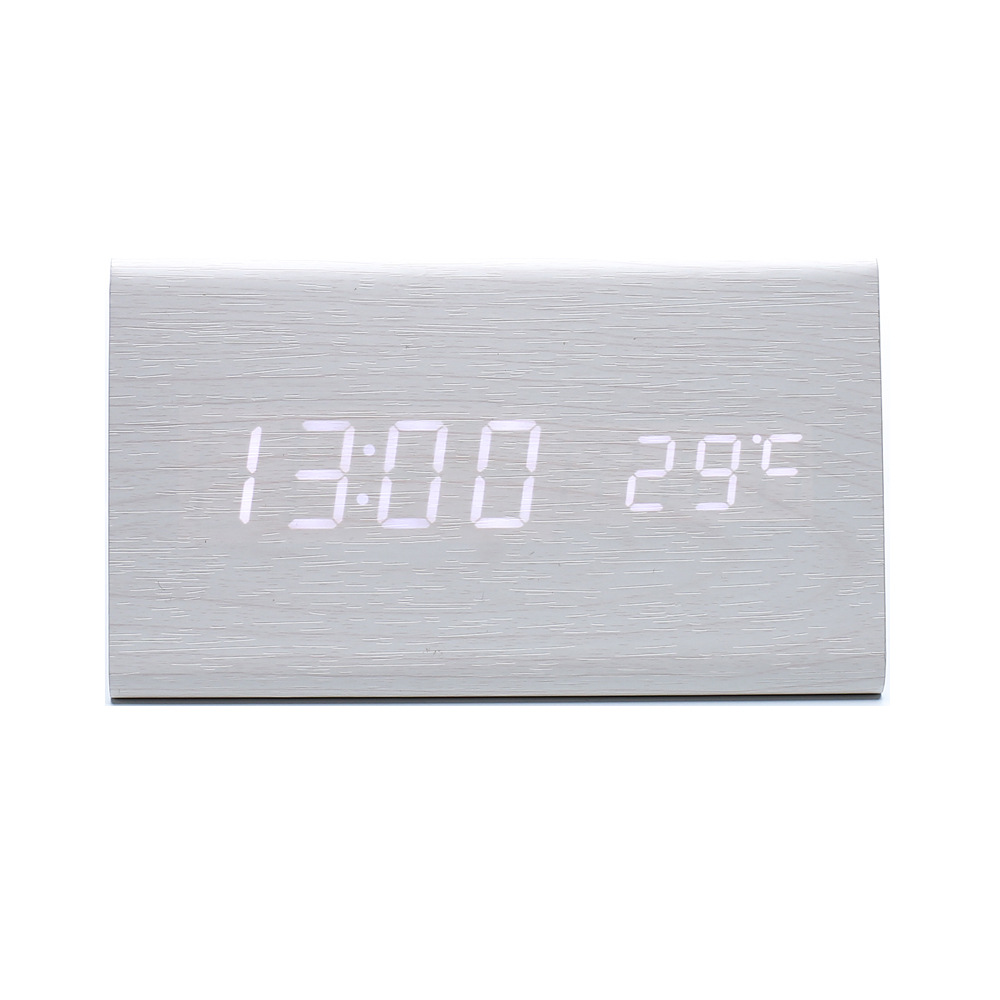 Alarm clock wooden student smart clock, silent bedside night light electronic clock, wake-up desktop children's wooden clock