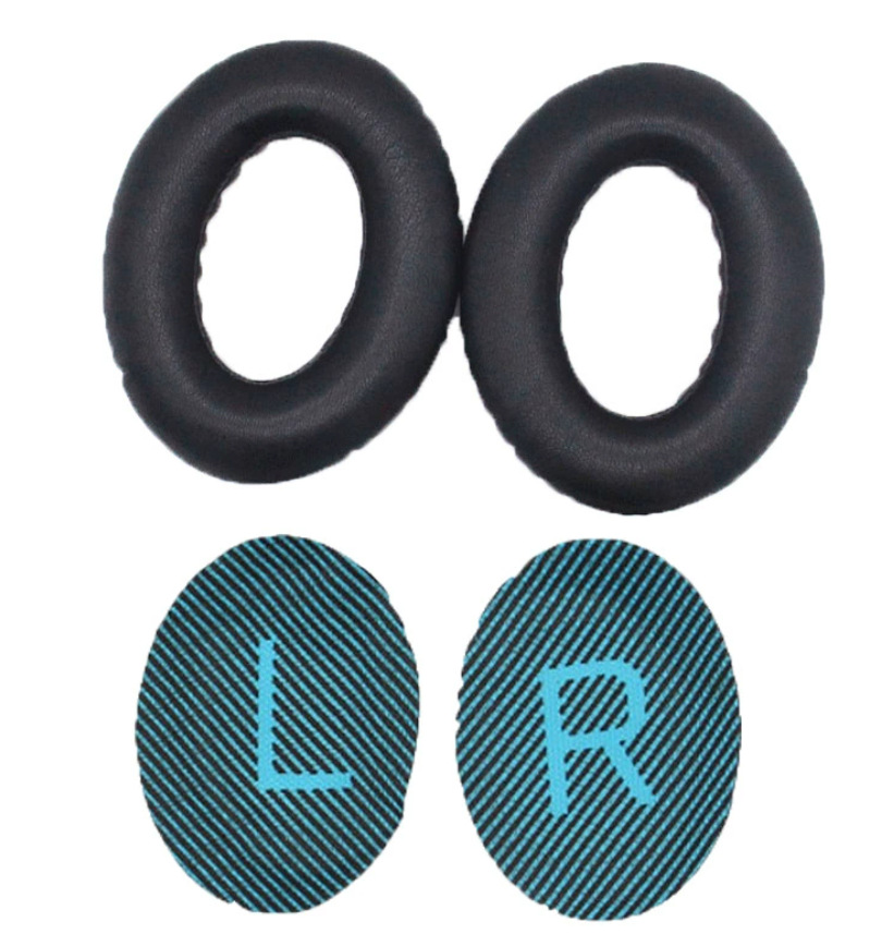 QC35小羊皮黑色耳套+蓝色LR垫棉