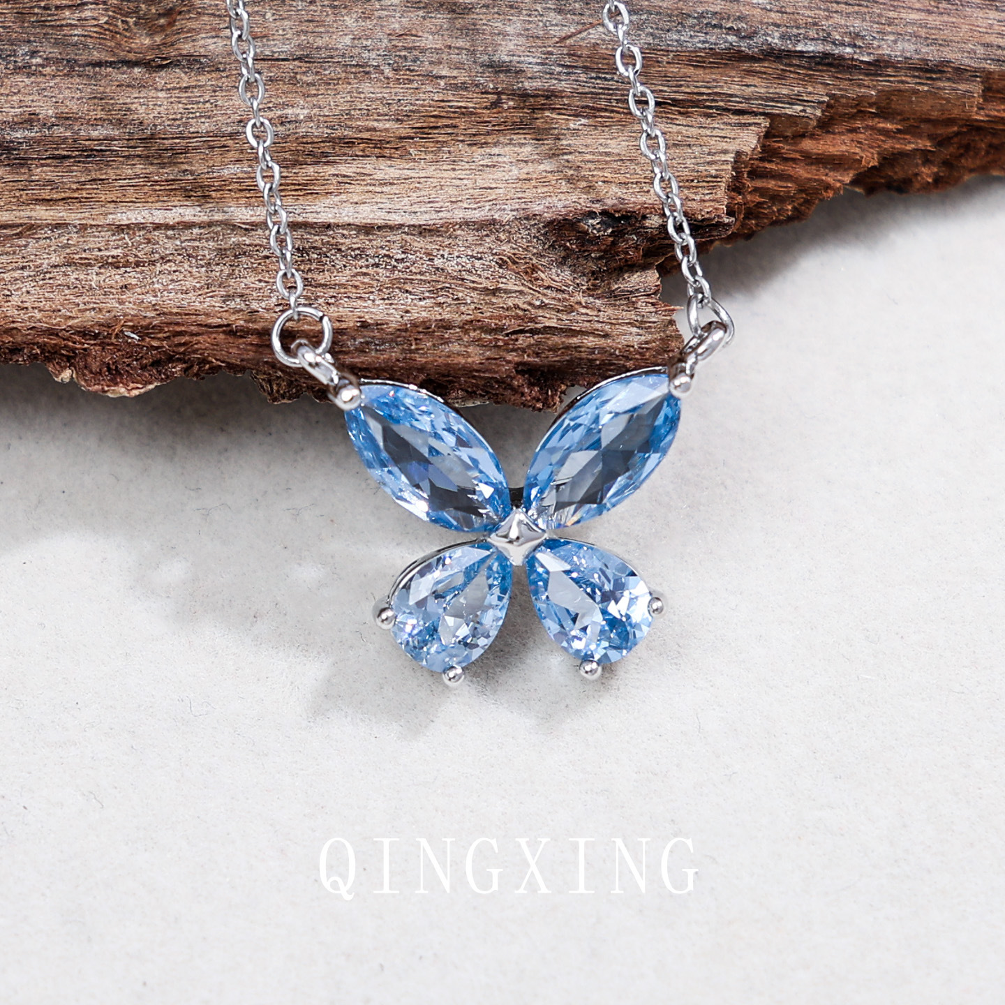 S925 Pure Silver Needle Red Corundum Spinel Butterfly Ear Studs Super Fairy Lake Green Pendant Collarbone Chain Women's Accessory