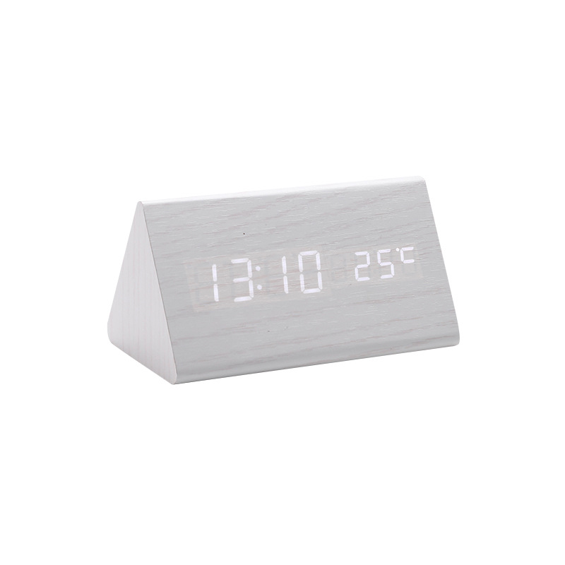 Best Selling LED Wooden Clock Thermometer Electronic Clock Wooden Student Alarm Clock Digital Voice Control Clock