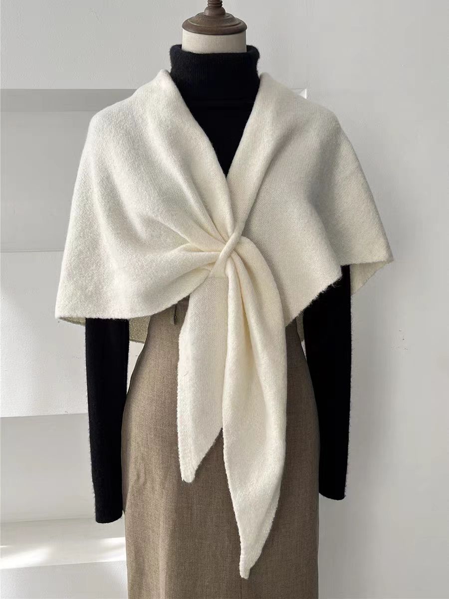 Outing wool triangle scarf women autumn and winter neck protection warm scarf solid color large shawl air-conditioned room outer wear