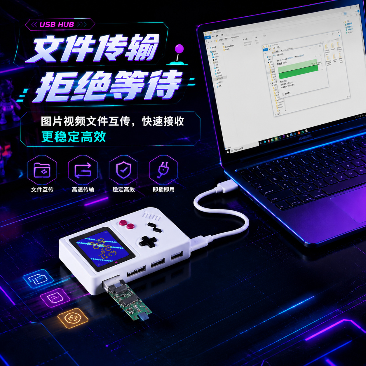 Game Console Shape USB Hub Office Entertainment Desktop Expansion Mini Portable Four-port Plug and Play