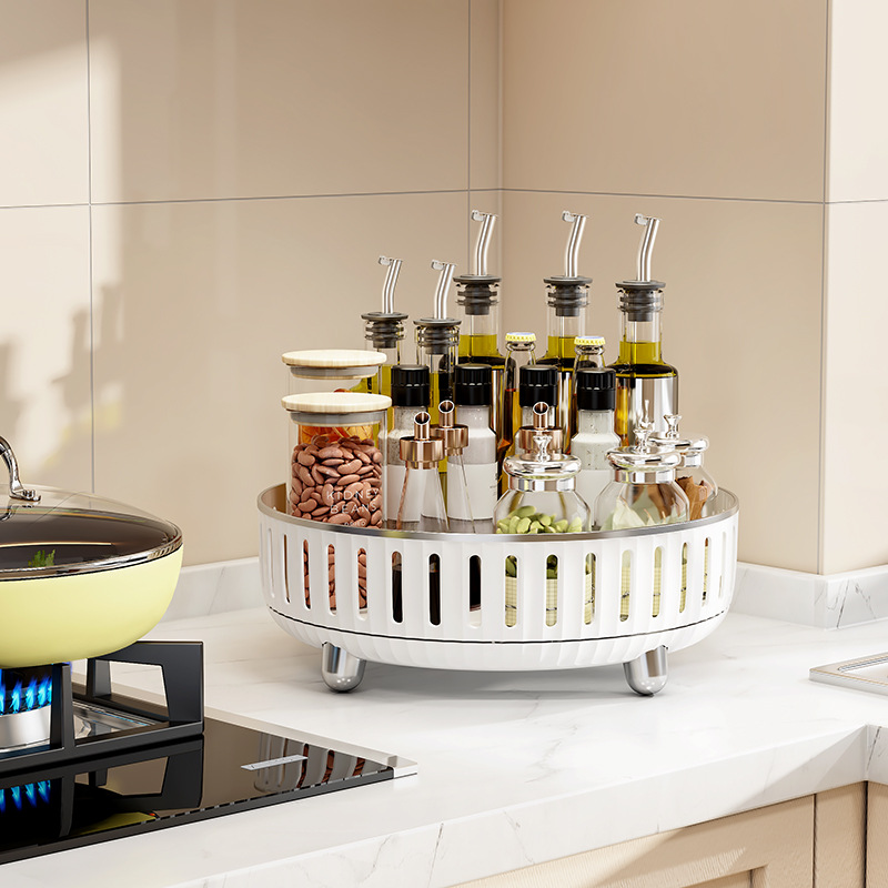 New multifunctional kitchen storage rack cream style household skincare cosmetics rotating storage tray