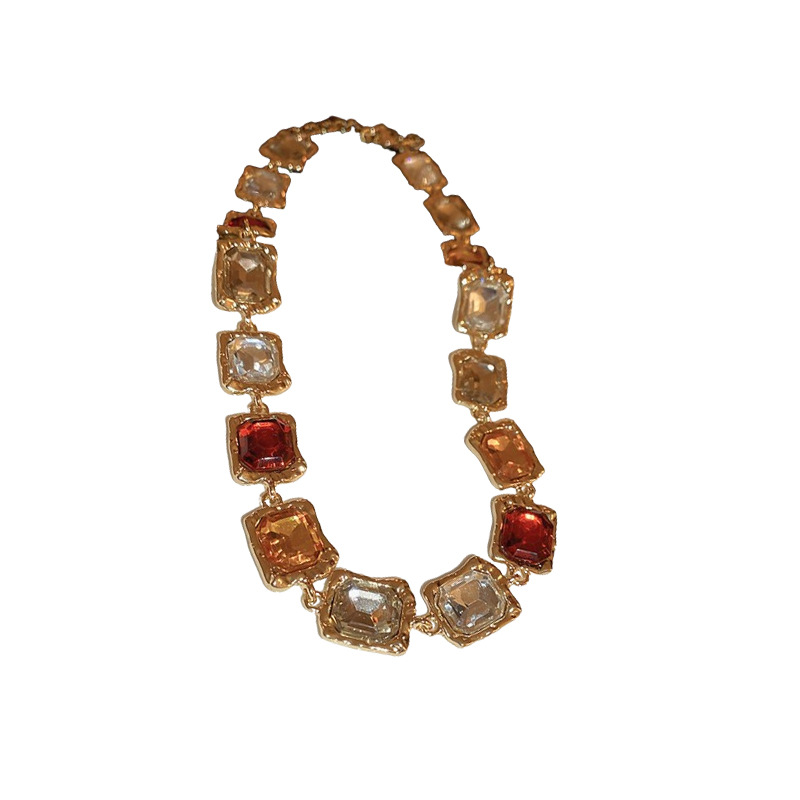 Crystal Square Choker Necklace Palace Style Exaggerated Collar Necklace for Women