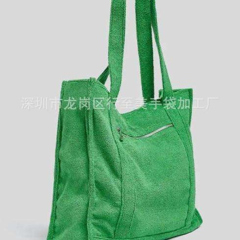 Custom terry cloth handbag shopping bag cotton towel beach bag printable logo mark drawstring zipper crossbody bag