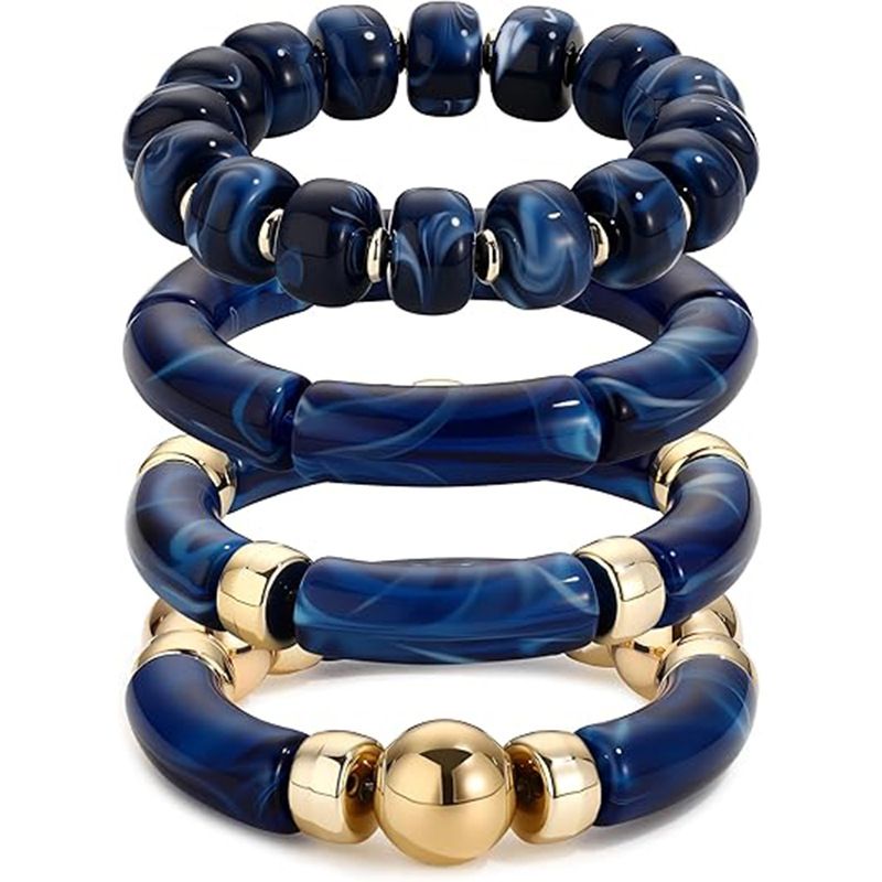 Acrylic Curved Tube Bracelet Marble Pattern Curved Bamboo Tube Elastic Bracelet Exaggerated Hand Jewelry