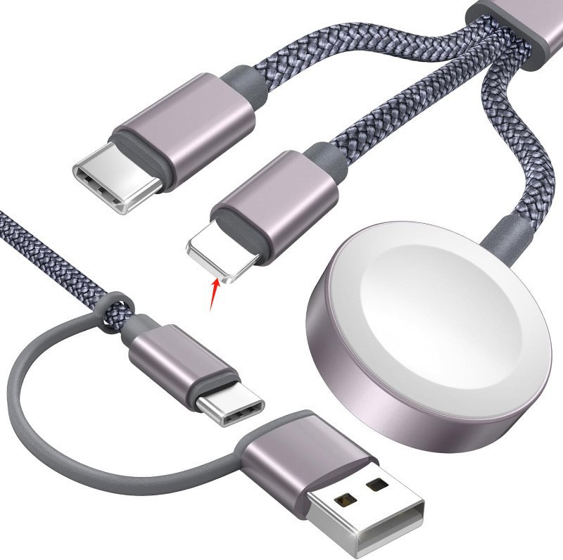 Portable 2-in-3 multi-interface USB+TypeC watch charger compatible with Apple iWatch magnetic charging cable