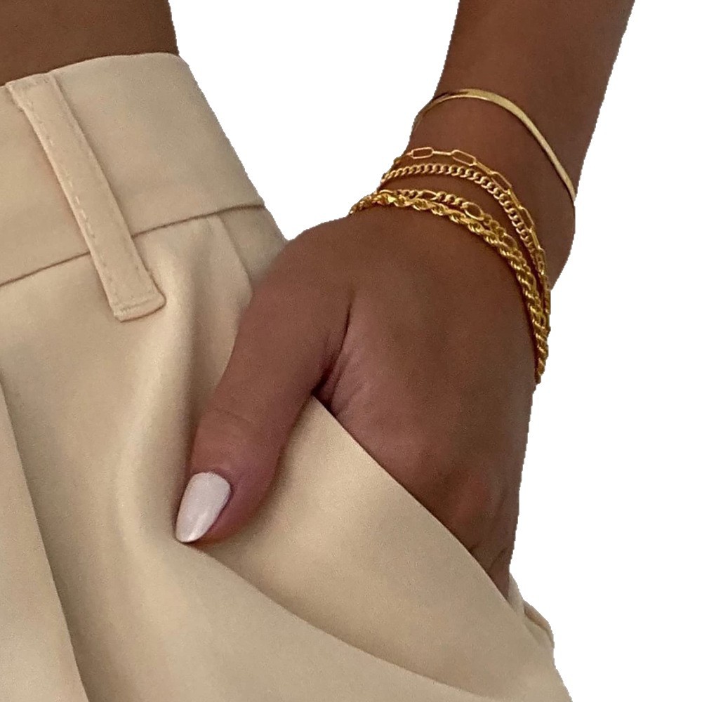 New Simple Electroplated Simple Paperclip Chain Cuban Chain Bead 5-Piece Bracelet Set Hand Jewelry