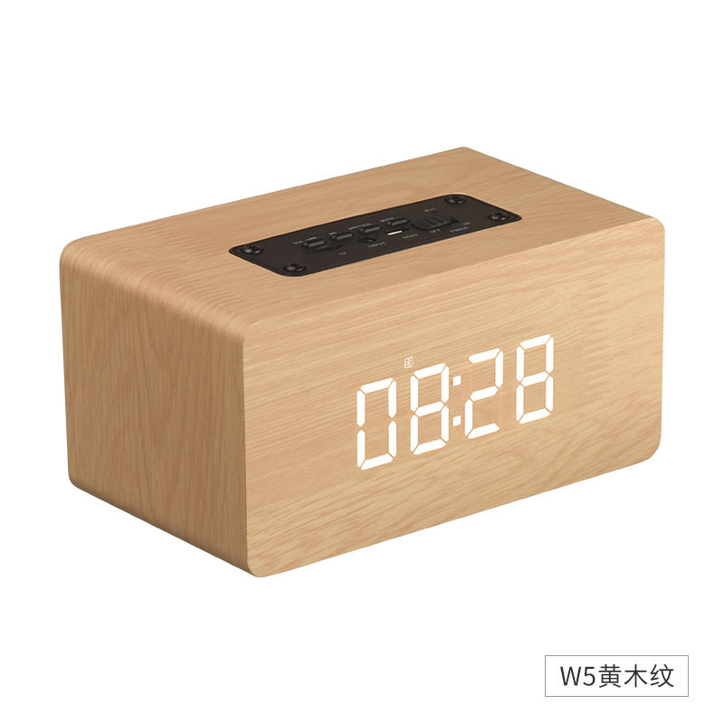 W5C Wooden Clock Speaker 10W Stereo Bass Wireless Bluetooth Card Portable Alarm Clock Audio