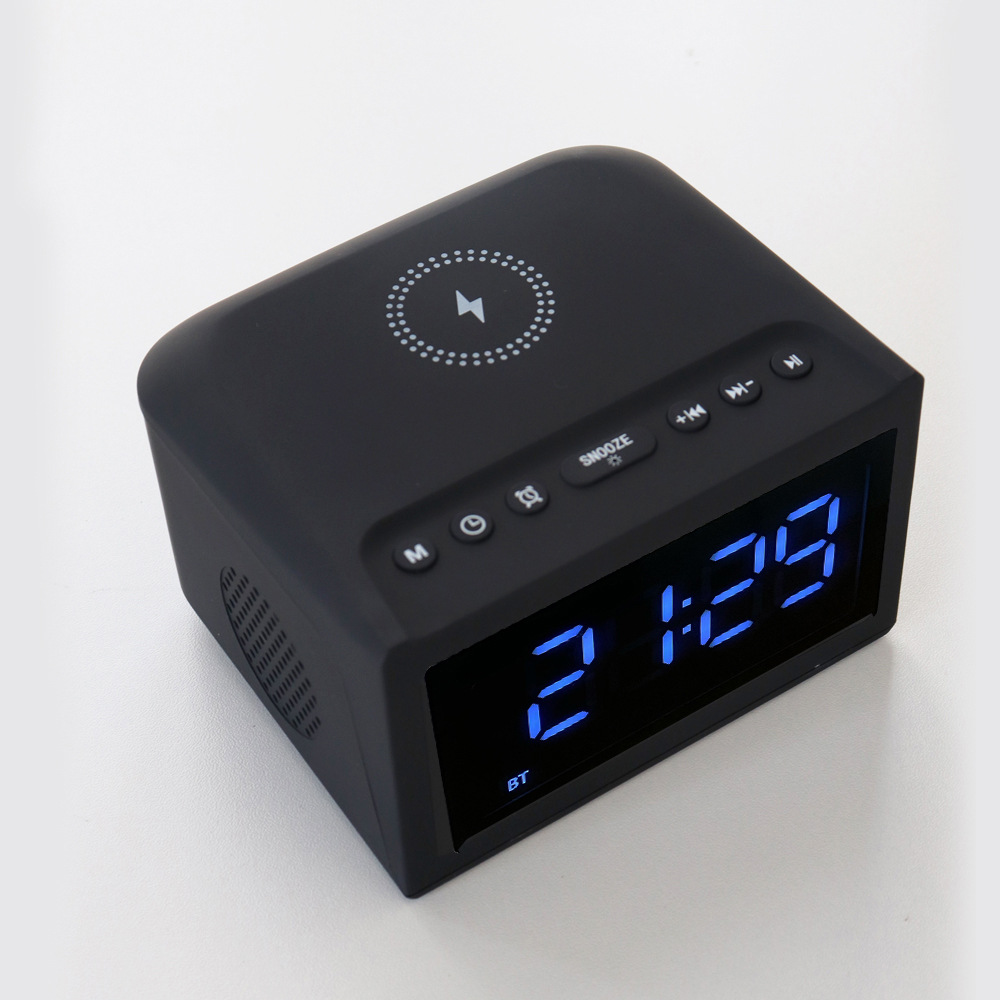 Hotel bedside speaker with wireless charging, electronic clock speaker, bedside speaker for hotel supplies displaying time
