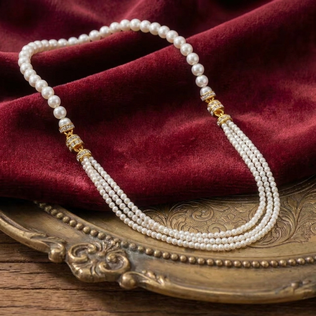 Qingdao vintage multi-layer pearl necklace long tassel choker