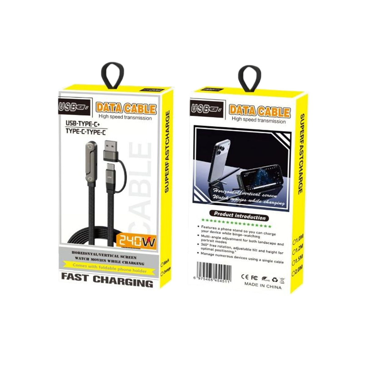 240W Stand Fast Charging Data Cable for Apple Android Phone Tablet Charging Cable