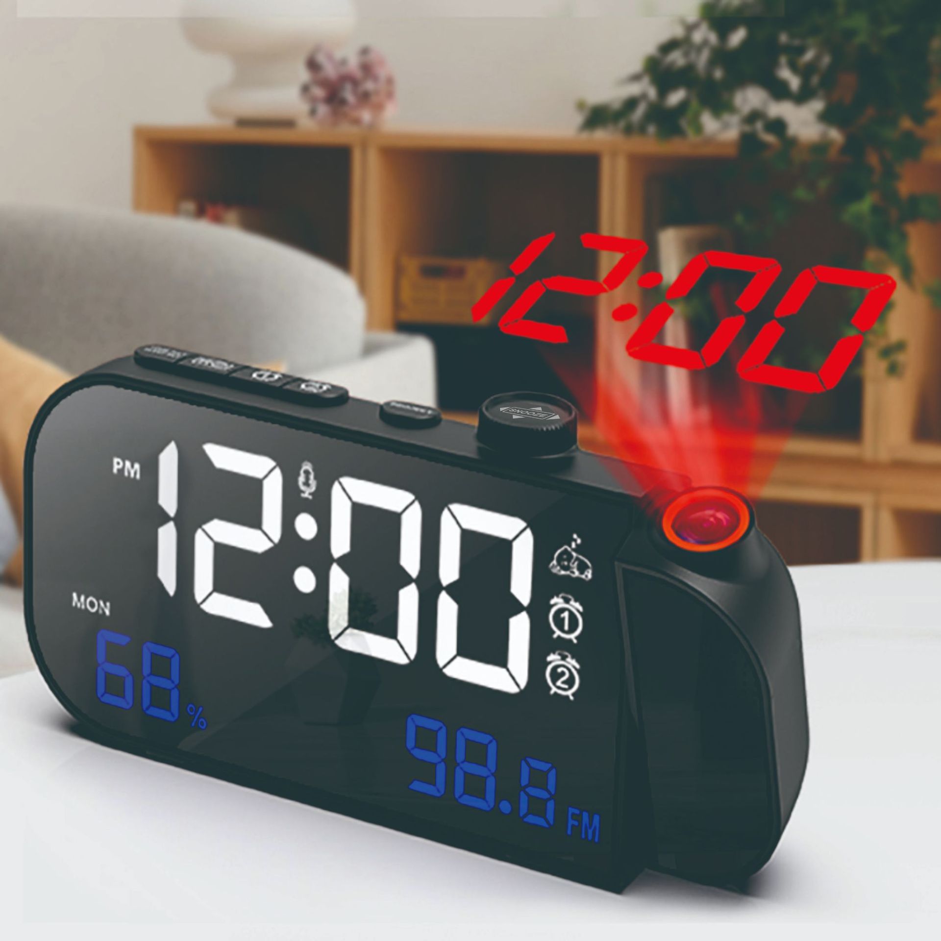 Simple LED Clock-Controlled Projection Clock Electronic Display Temperature and Humidity Alarm Clock Student Smart Bedside Plug-in Clock