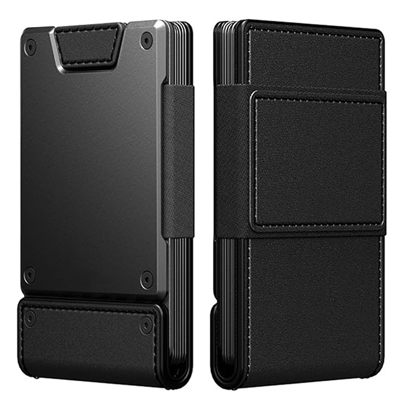 Tactical Metal Card Holder Men's Minimalist Wallet Crazy Horse Leather RFID Anti-Theft Card Case Aluminum Alloy Hardcore Money Clip