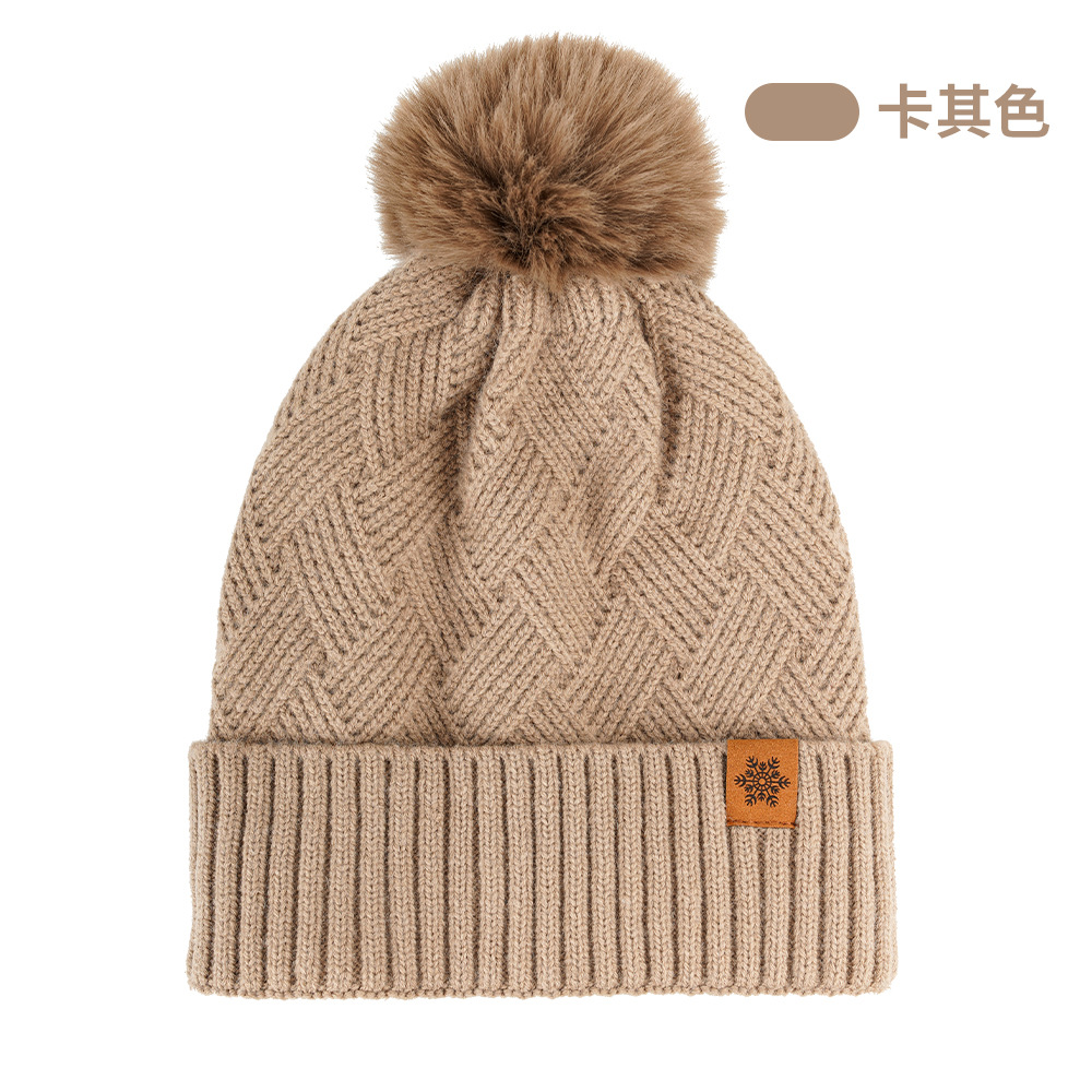 Knitted hat, scarf, and gloves three-piece set for women, outdoor warm double-layer wool knitted hat for cold protection